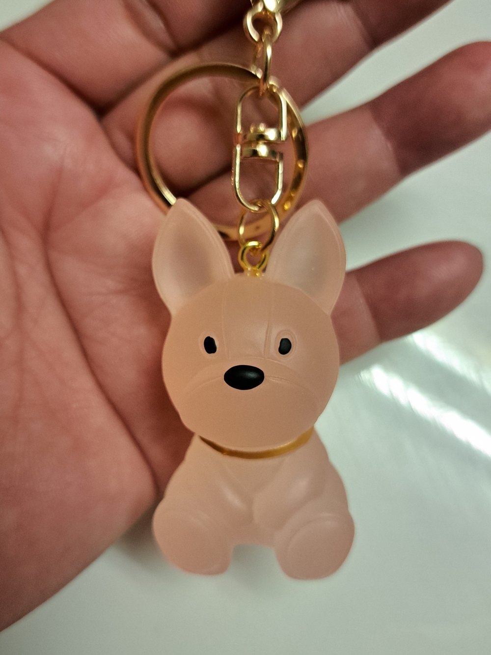 Gold Pink Dog Keychain Charm - Cute Puppy Accessory